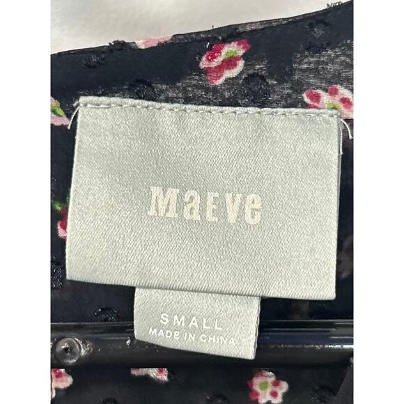Anthropologie Maeve Steffy Bell-Sleeve Floral Chiffon Overlay Top Black SZ Small - Picture 9 of 13